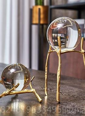 新款轻奢纯铜招财厅水晶球摆件客电饰视柜柜办公室乔迁礼品装品酒