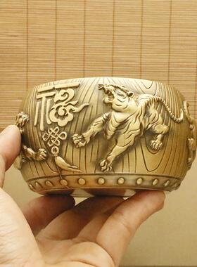 黄铜创意复古浮雕五虎烟灰缸摆件办公室创意铜器黄铜摆件工艺品