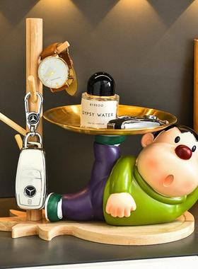 玄关钥匙收纳托盘摆件家居客厅装饰品办公桌面卡通呆萌胖虎托盘