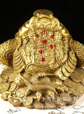 纯黄铜金蟾大小号三脚蟾蜍带铜钱家居店铺金属摆件