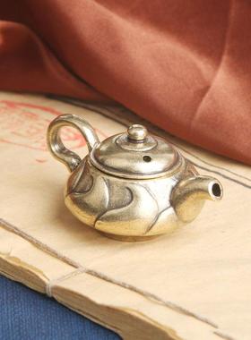黄铜茶壶桌面摆件中式复古小铜壶茶宠铜雕工艺品手把件老铜器