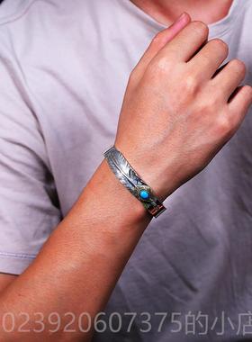 正品天使之愿S9人25桥银饰品手鐲男个性高吾郎风格羽毛开口手镯男