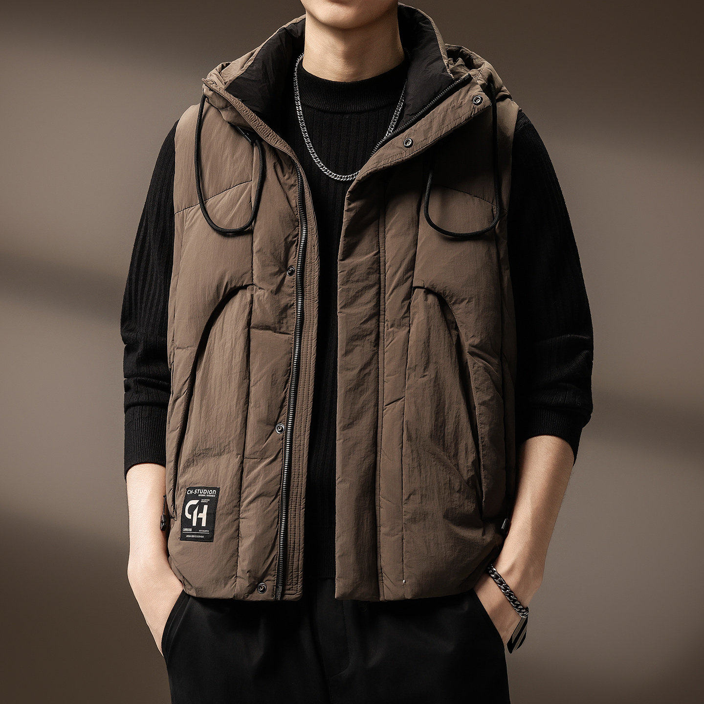 高端连帽棉马甲男士冬季新款加厚保暖坎肩潮牌休闲工装背心外套男,淘宝优惠券,粉丝福利购,淘宝优惠卷