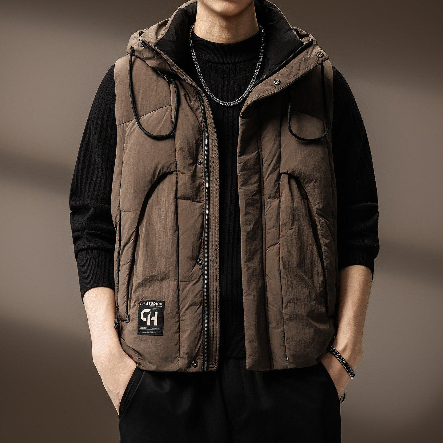 高端连帽棉马甲男士冬季新款加厚保暖坎肩潮牌休闲工装背心外套男,淘宝优惠券,粉丝福利购,淘宝优惠卷