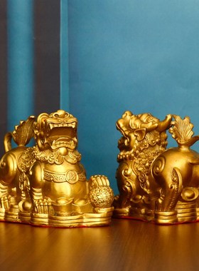 招财貔貅摆件铜貔貅大号一对公母皮丘聚财家居办公室店铺开业礼品