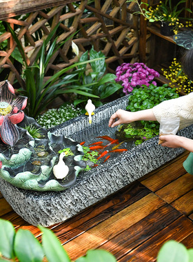 室外庭院花园布置鱼缸水池养水培植物盆景民宿景观喷泉流水摆件