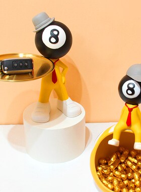 台球桌公仔装饰品桌球糖果盘俱乐部周边黑八摆件客厅开业生日礼物