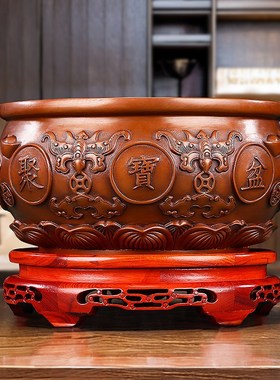 实心紫铜聚宝盆摆件存钱罐米缸客厅玄关办公桌乔迁新家家居装饰品