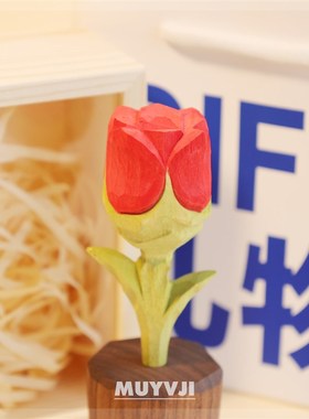手工木雕玫瑰花~实木情人节桌面摆件装饰品七夕教师节生日礼物女