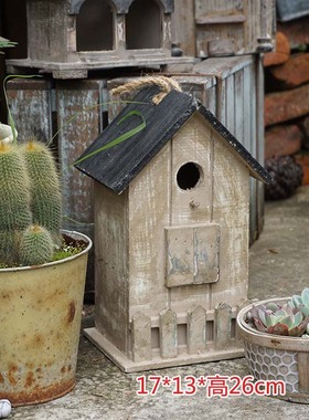 美式乡村木质复古做旧小房子鸟屋花园庭院摆件装饰品园艺杂货挂件