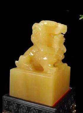 天然玉石财印狮子印章办公室书房装饰品玉玺书法印刻桌面摆件官印