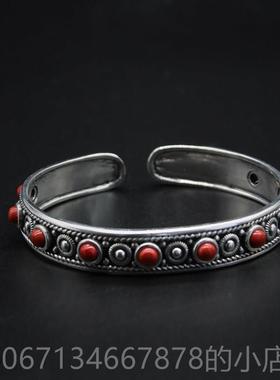 高档民族925牧纯银手镯覆古款开口族特色做旧手环游风草原风藏蒙