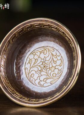 紫铜圣水杯 家居装饰用品尼泊尔手工铜镀金雕花 居家客厅护杯法杯