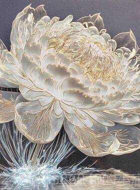 高档铜画摆卧《光影睡莲》新中式客厅餐厅 室办公室书台房台面雕