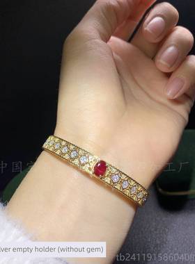 高档s定925纯银 椭圆5*7mm手镯空托镶嵌蛋面石 晶 固圈重工 电镀