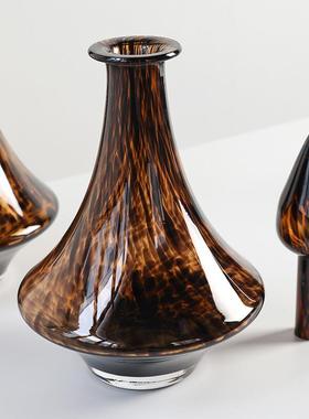 中古创意豹纹玻璃花瓶摆件复古高级样板房桌面门店软装设计摆件