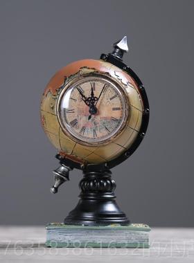 高档L摆OFT工风复古创柜意地球仪钟件书房办公室客厅橱业装饰品摆