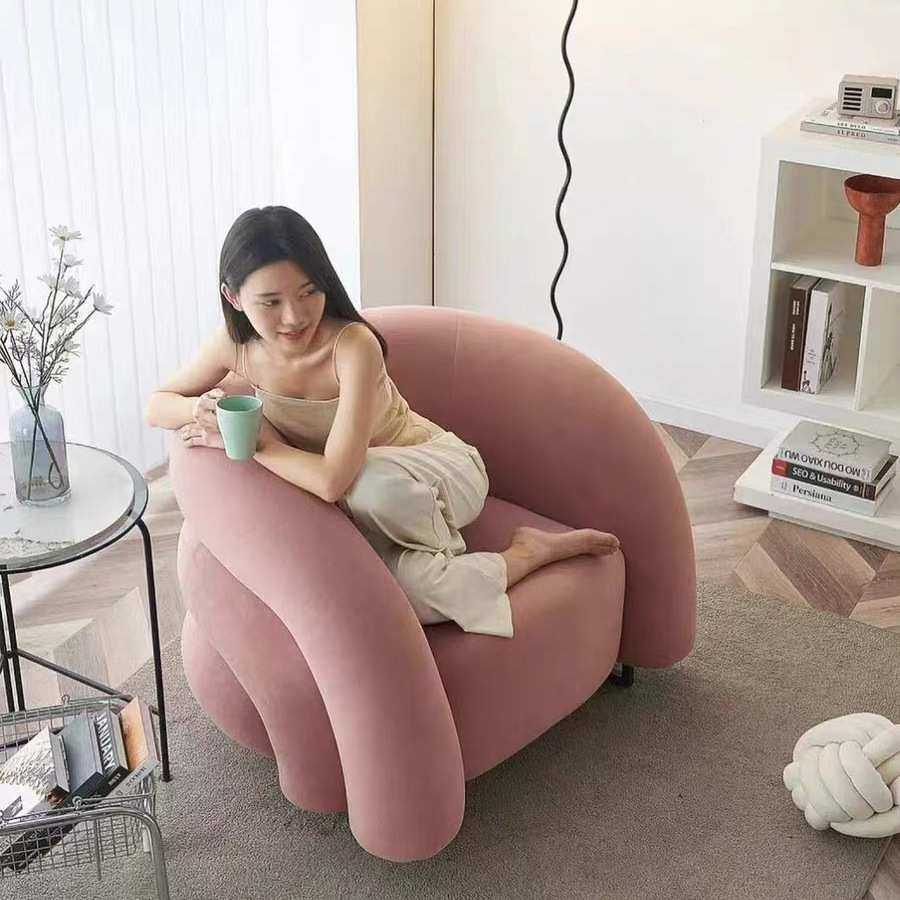 奶油风单人沙发椅懒人网红款单椅沙发小户型阳台设计师休闲椅家用,淘宝优惠券,粉丝福利购,淘宝优惠卷