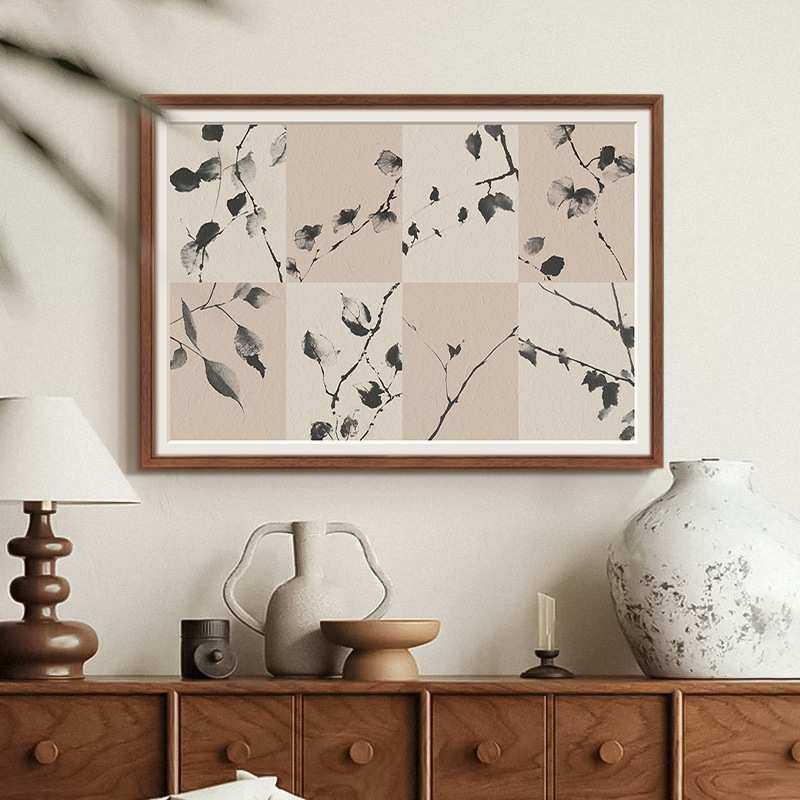 新中式肌理画客厅装饰画沙发背景墙挂画餐厅卧室水墨植物画中古风,淘宝优惠券,粉丝福利购,淘宝优惠卷