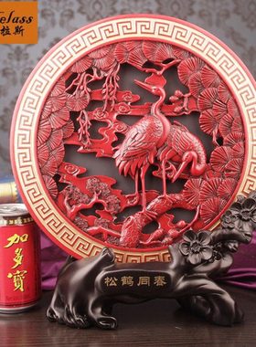 班德拉斯松鹤同春炭雕圆盘仙鹤送老人生日礼品寿星贺礼活性炭