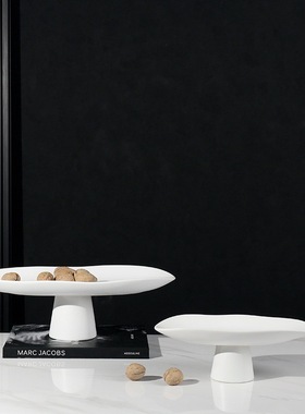 欧式陶瓷餐桌高脚果盘摆件软装售楼处家居客厅电视柜茶几收纳托盘