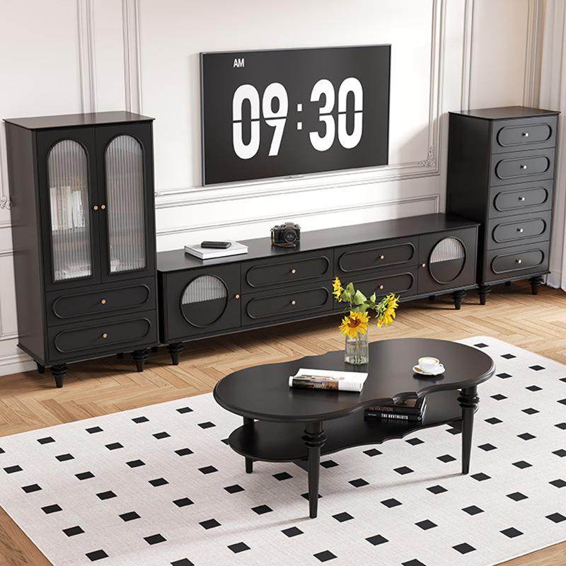 法式复古实木圆形茶几中古风电视柜茶几组合家用客厅黑色矮柜新款,淘宝优惠券,粉丝福利购,淘宝优惠卷