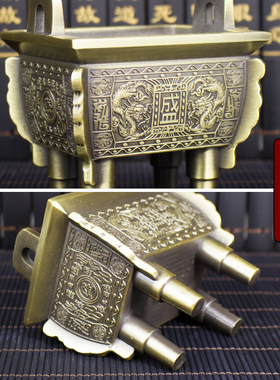 仿古鼎盛千秋摆件铜鼎摆件小号四足铜鼎佛像供奉办公桌摆件烟灰缸