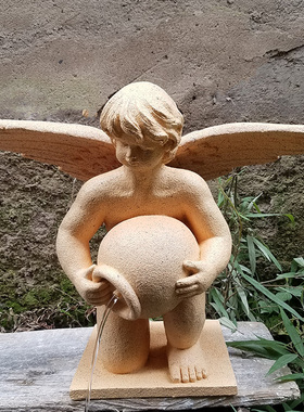 男孩抱罐玻璃纤维人新水池加氧摆饰品摆设物中式庭院流水装件直销