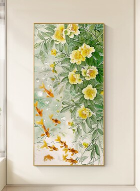 九鱼图入户玄关装饰画大芬村手绘油画走廊过道挂画奶油风客厅壁画