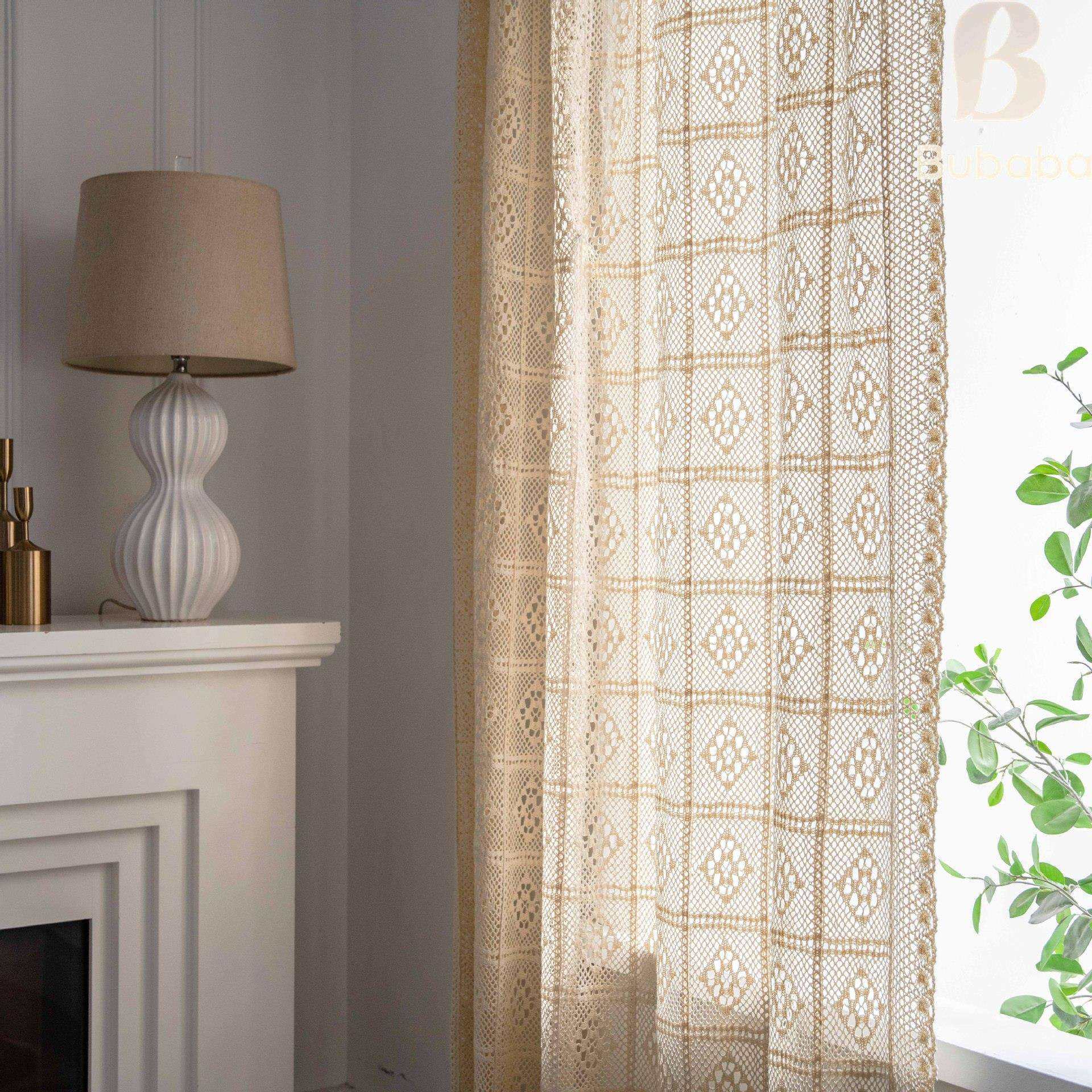 布爸爸窗帘透光复古镂空钩针拼接落地窗布飘窗窗纱成品美式风,淘宝优惠券,粉丝福利购,淘宝优惠卷