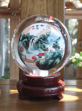 淄博博山手工内画水晶球摆件清明上河图牡丹送人开业搬家高档礼品