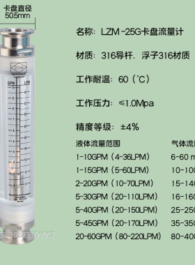 不锈钢快装型流量计 卫生级管道50.5卡盘 液体气体转子浮子流量计