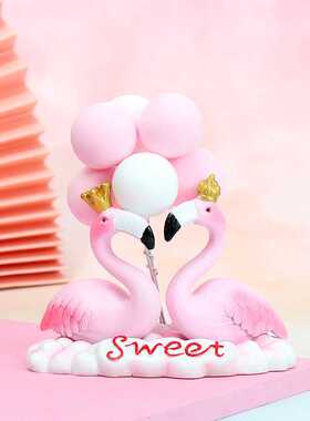 一路平安鹿汽车车载告白气球装饰火烈鸟树脂摆件蛋糕家居客厅摆件