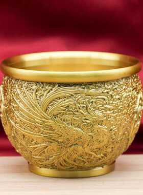 黄铜九紫火离缸吉祥工艺品摆件凤凰图案桌面摆件家居摆件
