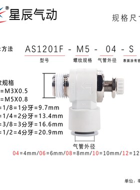 星辰气动AS1201F04/AS2201F06/3201F0812-M5/01/02S/03/04节流阀