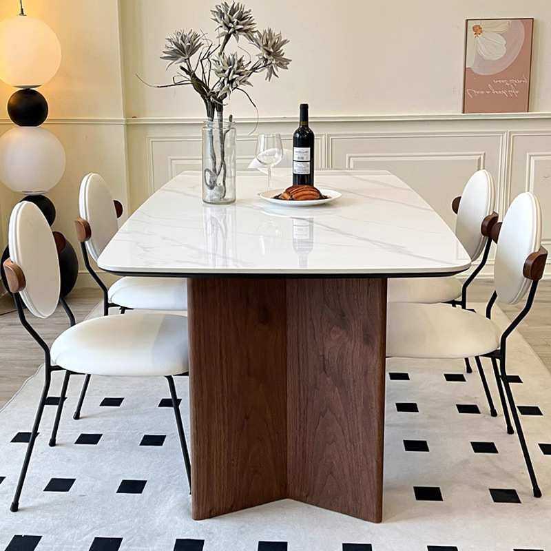 法式奶油复古黑胡桃色实木岩板餐桌椅组合侘寂风长方形小户型餐桌,淘宝优惠券,粉丝福利购,淘宝优惠卷