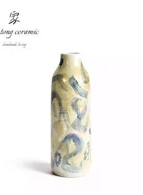 北欧轻奢手工陶瓷花瓶创意摆件 客厅装饰品白色花器