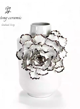 北欧轻奢陶瓷花瓶摆件 客厅电视柜装饰品 白色花朵创意家居摆设