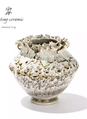 北欧轻奢手工陶瓷花瓶创意摆件 客厅电视柜装饰品 白色艺术花器