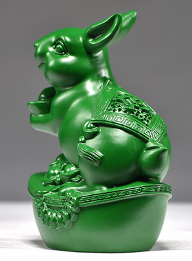 绿色木兔摆件生肖木头兔工艺品家居实木质雕刻桌面装饰品客厅摆设