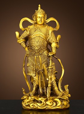 纯黄铜关公韦陀菩萨像摆件关公伽蓝菩萨韦驮铜像家居供奉工艺品