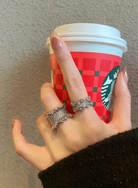 韩版烟花设计感金属编织开口戒