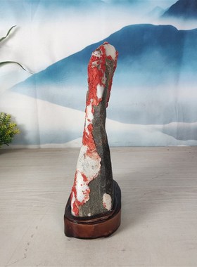 灵璧石白灵玉石【红梅雪山】奇石收藏博古架办公桌精品装饰小摆件