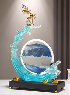 高档风装水起流沙画摆件公居电视柜酒柜办家室生饰品开业乔迁礼品