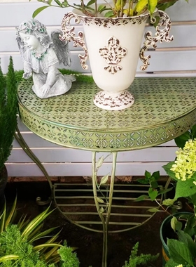 花园庭院户外橱窗装饰半圆桌架美式复古铁艺花架阳台玄关桌置物架