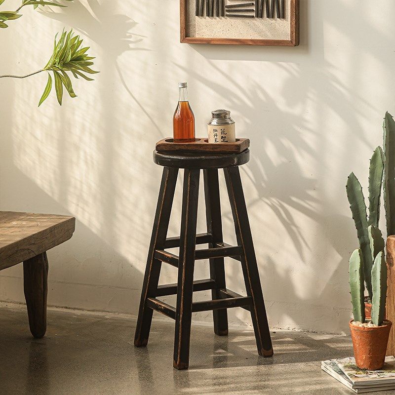 圆面高脚凳吧台凳家用高脚椅老松木实木复古做旧可做花几边几花架,淘宝优惠券,粉丝福利购,淘宝优惠卷