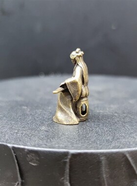 纯黄铜古代抚琴美女小人花卉水陆鱼缸盆景假山微缩造景观古韵古风