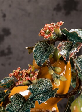 石湾摆件五福临门葫芦福禄陶瓷公仔高端中式家居饰品客厅玄关摆件