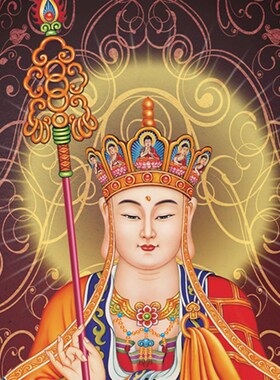 高清地藏王菩萨画像 莲花庄严坐像 佛堂家用供奉卷轴装裱装饰挂画