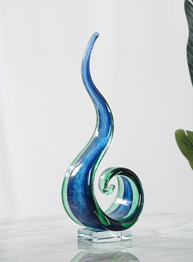 抽象琉璃异形海浪摆件现代客厅样板间餐桌酒店桌面玄关摆设装饰品